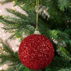 Boule rouge à paillettes