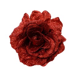 Rose rouge poudré à paillettes sur clip